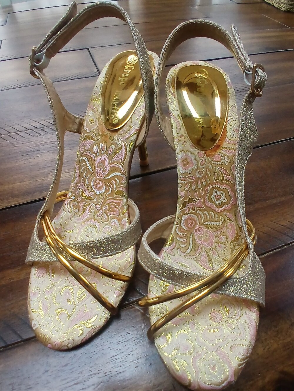 Gold & Silver Glitter Ankle-Strap High Heel Sandals